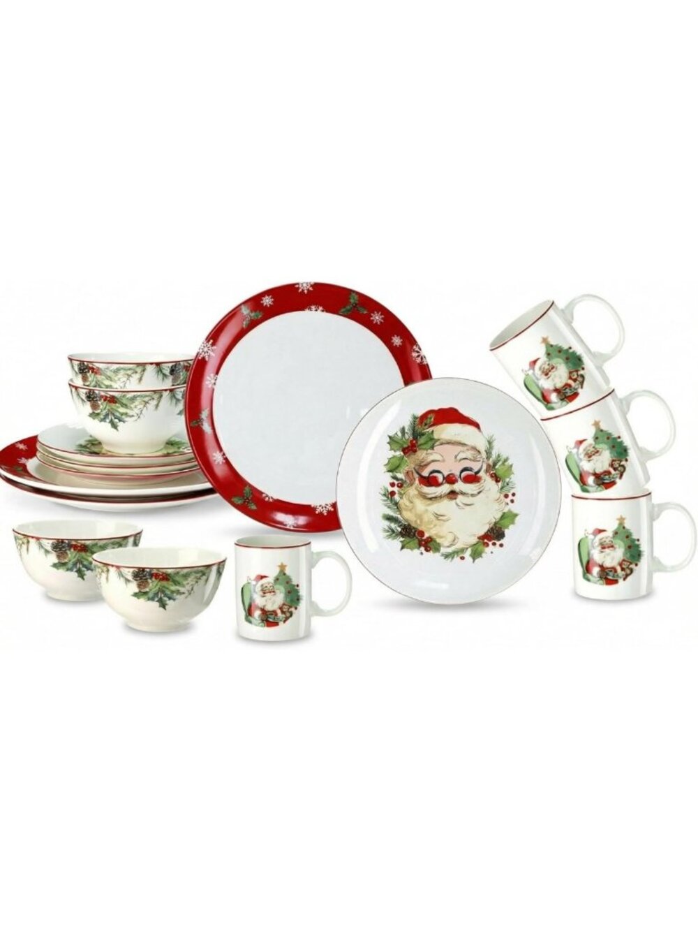 16-Piece Christmas Dinnerware Set for 4 - Festive Santa Ceramic Dishes